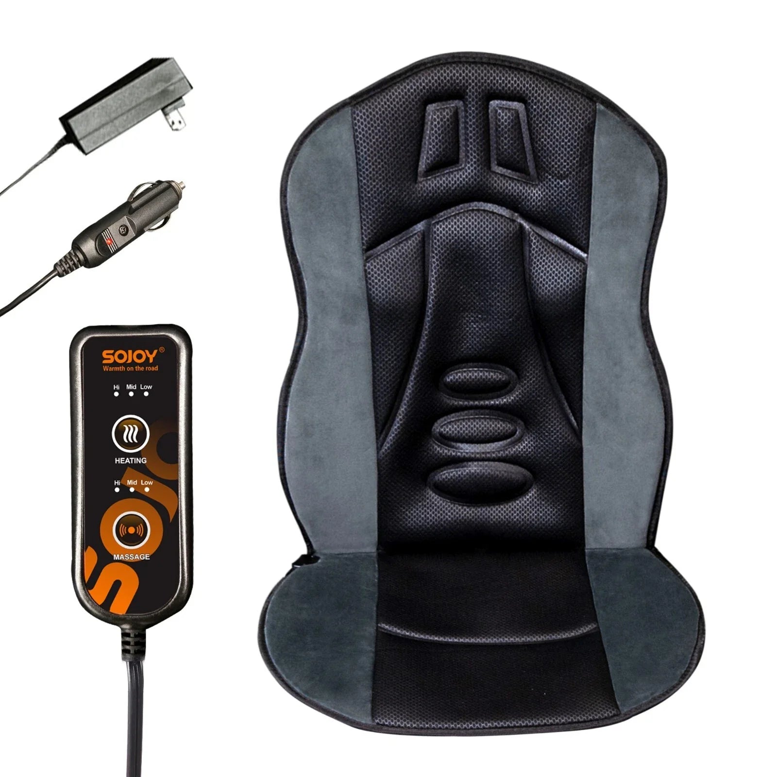 Sojoy Massage Seat Cushion Heated Back Massager Body Chair for Home &Car Use New